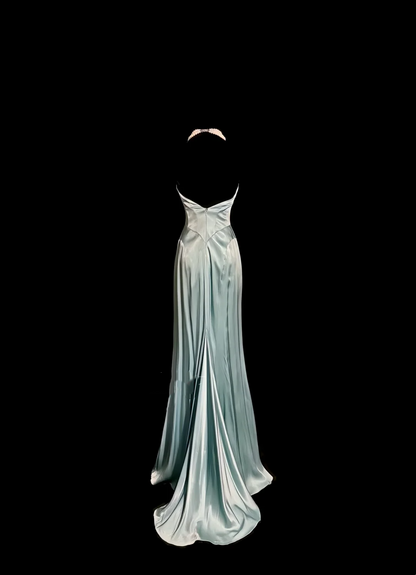 Vintage Mermaid Sweetheart Light Sky Blue Satin Long Prom Dresses Party Dress 20th Birthday Outfits Graduation Dresses W846