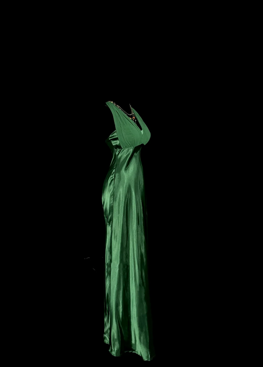 Robe de bal longue en mousseline de soie, style sirène, col licou, vert foncé, style années 90, tenue de soirée pour 21e anniversaire, robe de remise de diplôme, W851