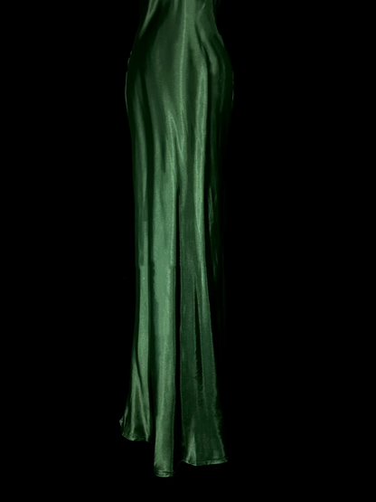 Robe de bal longue en mousseline de soie, style sirène, col licou, vert foncé, style années 90, tenue de soirée pour 21e anniversaire, robe de remise de diplôme, W851