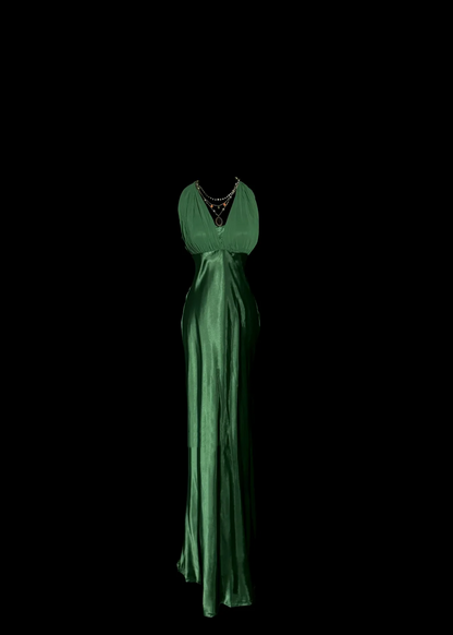 Robe de bal longue en mousseline de soie, style sirène, col licou, vert foncé, style années 90, tenue de soirée pour 21e anniversaire, robe de remise de diplôme, W851