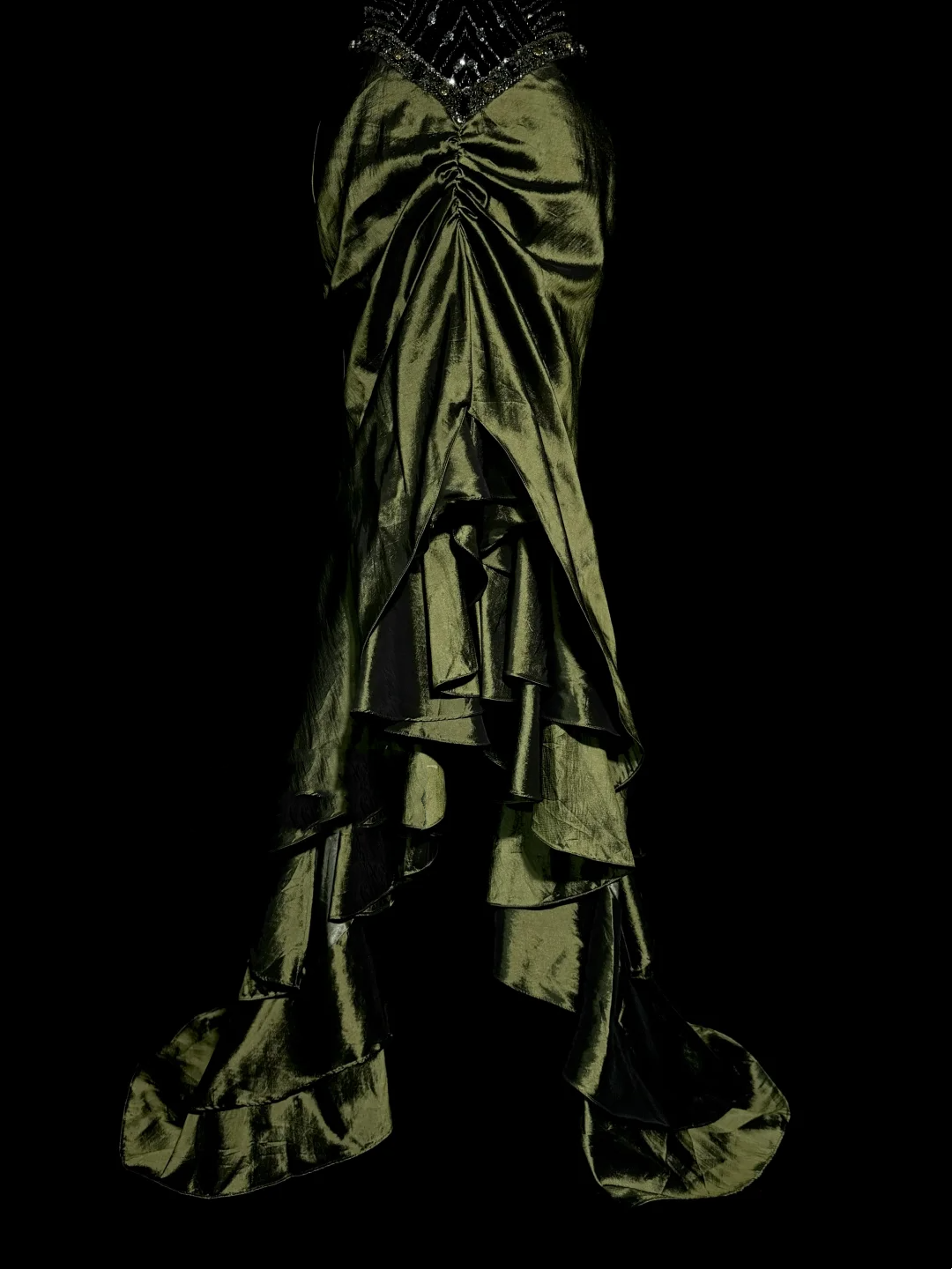 Robe de bal longue en satin style sirène vintage vert olive, col licou, style rétro années 1950, tenue de soirée pour 21e anniversaire, robe de remise de diplôme, W852