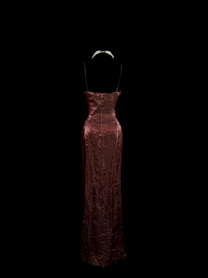 Vintage Sheath Spaghetti Straps Wine Red 90s Long Prom Dresses Party Dress 30th Birthday Outfits Graduation Dresses W854