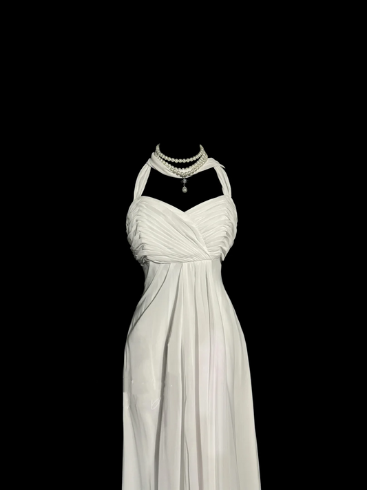 Robe de mariée vintage fourreau dos nu en mousseline de soie blanche, longue robe de mariée simple, robes de mariée modestes W856