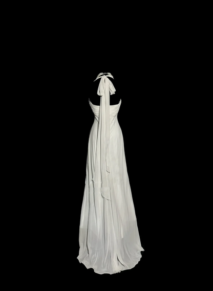 Robe de mariée vintage fourreau dos nu en mousseline de soie blanche, longue robe de mariée simple, robes de mariée modestes W856