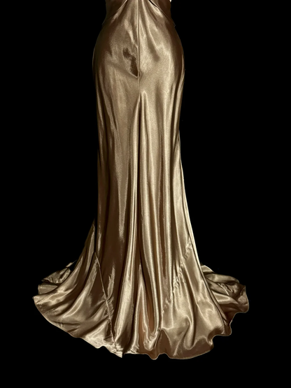Robe de bal longue en satin style sirène, col en V, style rétro années 1950, style années 1950, tenue de soirée, de remise de diplôme, pour 21e anniversaire, W857