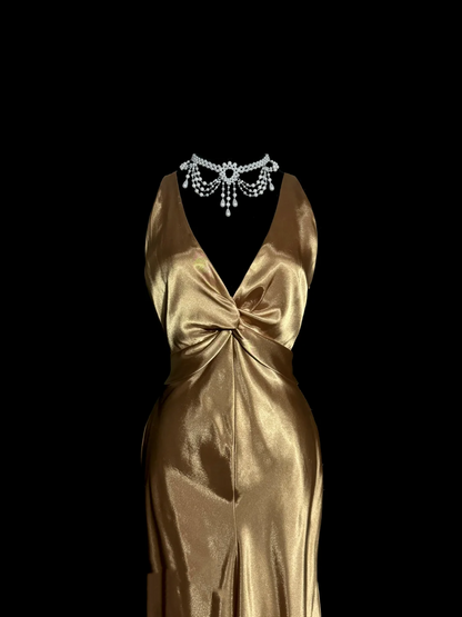 Robe de bal longue en satin style sirène, col en V, style rétro années 1950, style années 1950, tenue de soirée, de remise de diplôme, pour 21e anniversaire, W857