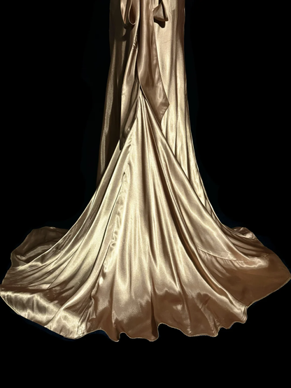 Robe de bal longue en satin style sirène, col en V, style rétro années 1950, style années 1950, tenue de soirée, de remise de diplôme, pour 21e anniversaire, W857