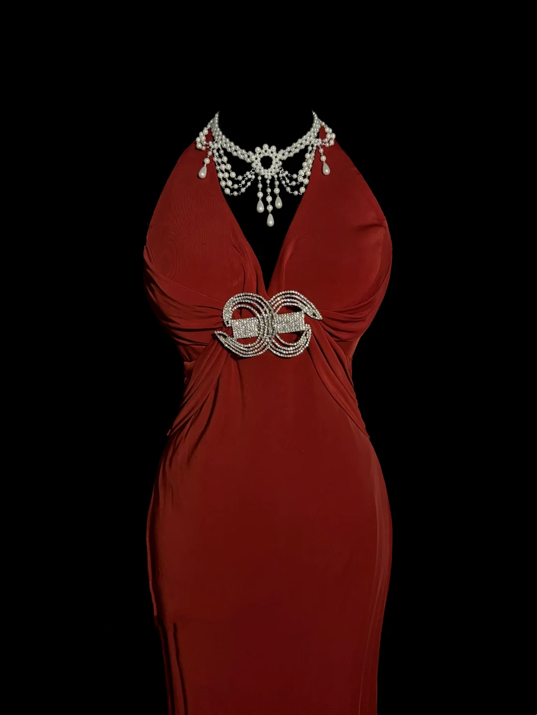 Robe de bal longue en mousseline de soie, style rétro des années 1950, style sirène, col en V, rouge, tenue de soirée pour 21e anniversaire, robe de remise de diplôme, W858