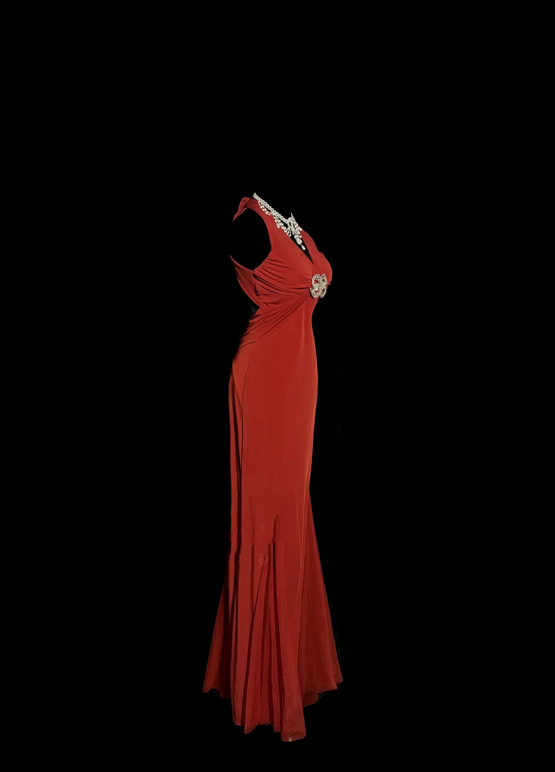 Robe de bal longue en mousseline de soie, style rétro des années 1950, style sirène, col en V, rouge, tenue de soirée pour 21e anniversaire, robe de remise de diplôme, W858