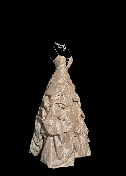 Vintage Ballkleid Spaghettiträger Champagner 90er Jahre Lange Ballkleider Partykleid 30. Geburtstag Outfits Abschlusskleider W859