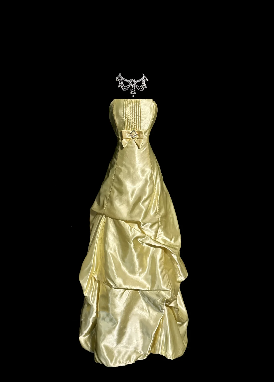 Robe de bal vintage bustier en satin jaune, style années 90, longue, tenue de soirée, pour 30e anniversaire, remise de diplôme, W864
