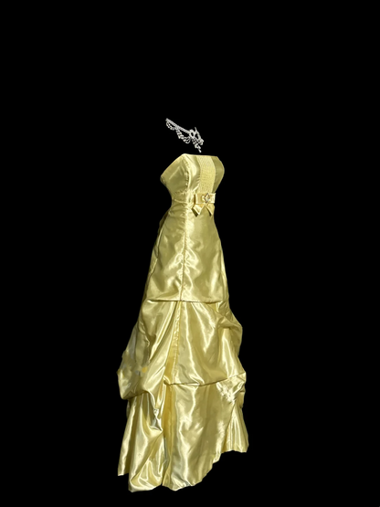 Robe de bal vintage bustier en satin jaune, style années 90, longue, tenue de soirée, pour 30e anniversaire, remise de diplôme, W864