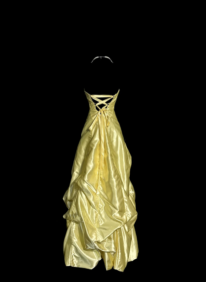 Robe de bal vintage bustier en satin jaune, style années 90, longue, tenue de soirée, pour 30e anniversaire, remise de diplôme, W864