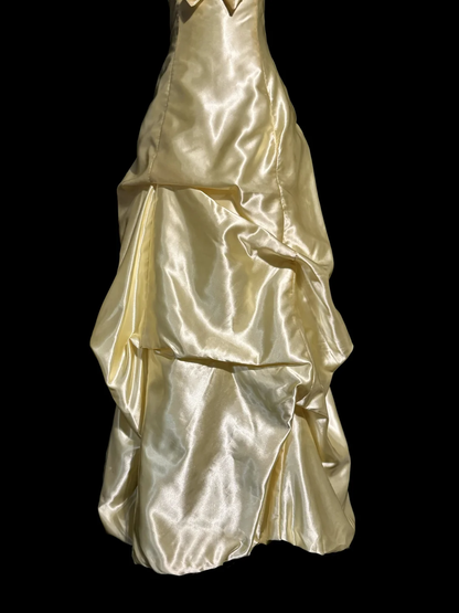 Robe de bal vintage bustier en satin jaune, style années 90, longue, tenue de soirée, pour 30e anniversaire, remise de diplôme, W864
