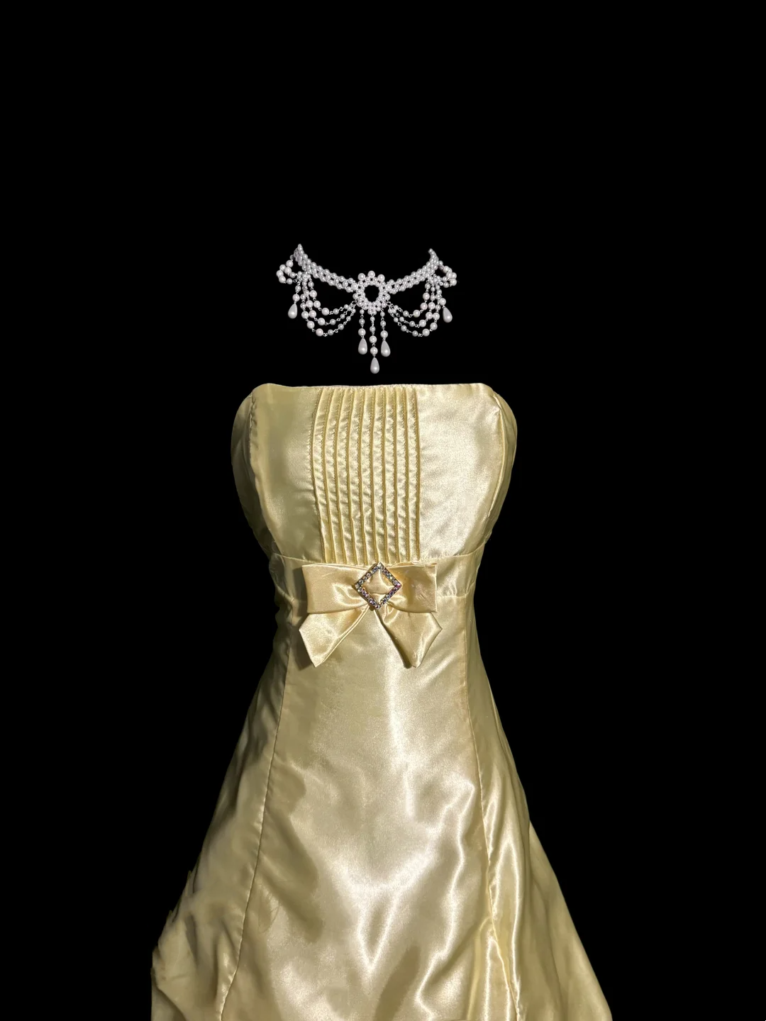 Robe de bal vintage bustier en satin jaune, style années 90, longue, tenue de soirée, pour 30e anniversaire, remise de diplôme, W864