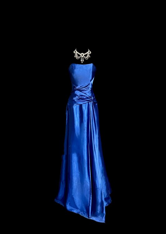 Edles Meerjungfrau-Maxikleid in Königsblau aus Satin, Abendkleid, langes Ballkleid, DP238