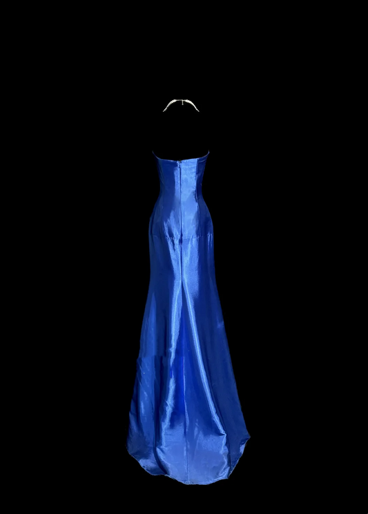 Edles Meerjungfrau-Maxikleid in Königsblau aus Satin, Abendkleid, langes Ballkleid, DP238