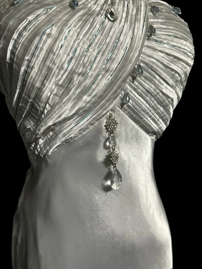 Robe de bal longue vintage style sirène asymétrique en satin style années 90, tenue de soirée pour 30e anniversaire, robe de remise de diplôme, W874