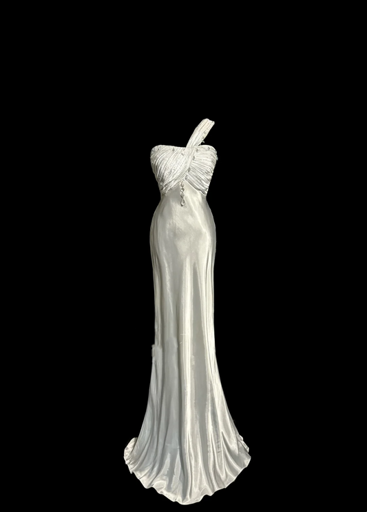 Robe de bal longue vintage style sirène asymétrique en satin style années 90, tenue de soirée pour 30e anniversaire, robe de remise de diplôme, W874