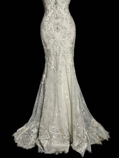 Robe de mariée vintage sirène à bretelles spaghetti en dentelle, longue robe de mariée rétro, robes de mariée modestes W877
