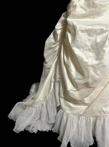 Robe de mariée vintage, robe de bal, bustier, en taffetas ivoire, longue, style rétro, robes de mariée modestes, W879