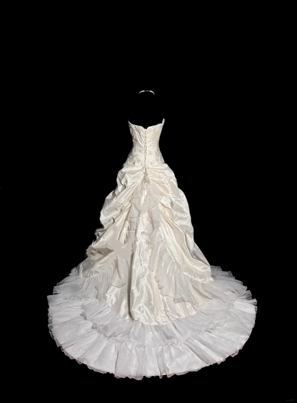 Robe de mariée vintage, robe de bal, bustier, en taffetas ivoire, longue, style rétro, robes de mariée modestes, W879