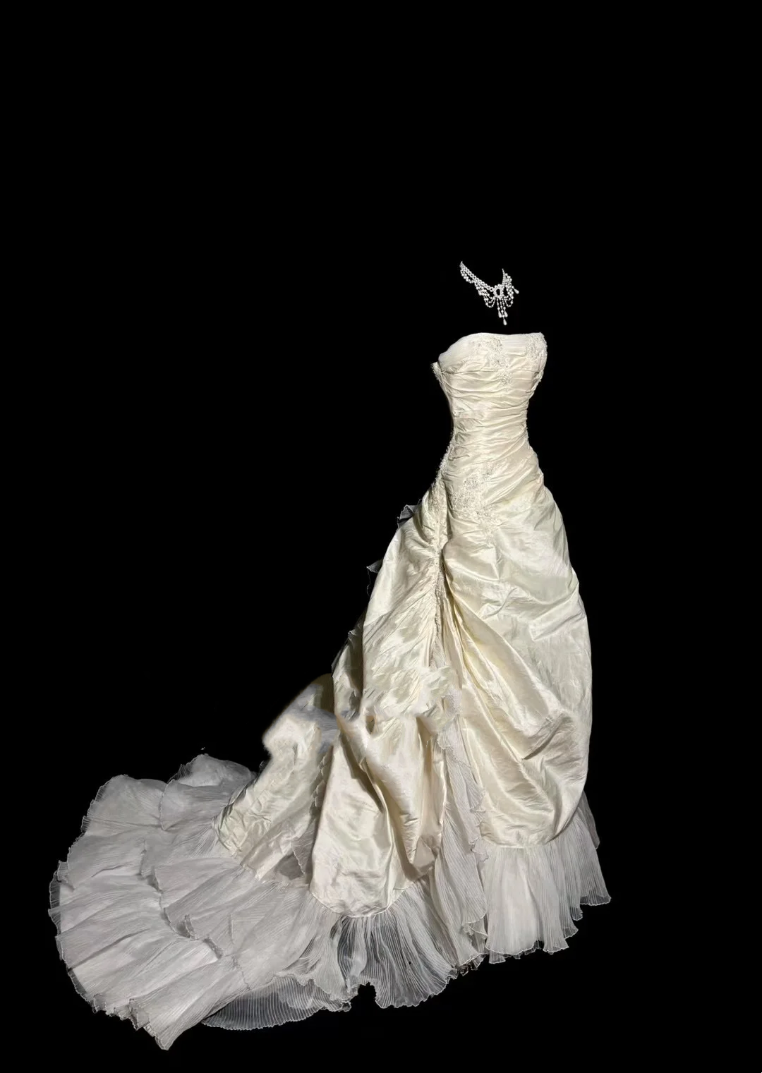 Robe de mariée vintage, robe de bal, bustier, en taffetas ivoire, longue, style rétro, robes de mariée modestes, W879