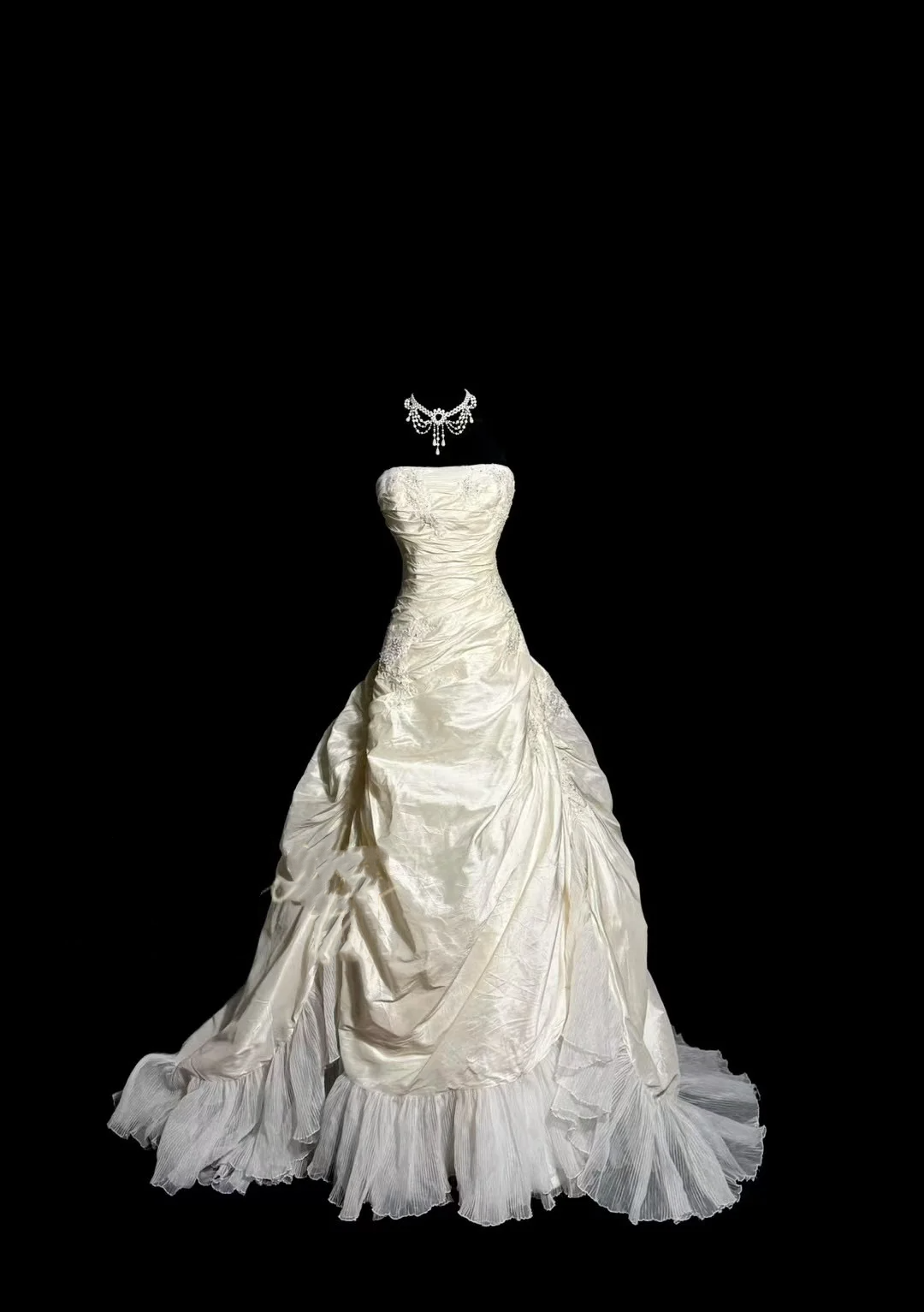 Robe de mariée vintage, robe de bal, bustier, en taffetas ivoire, longue, style rétro, robes de mariée modestes, W879