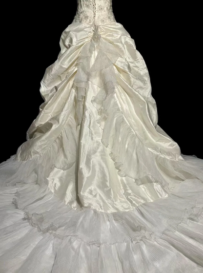 Robe de mariée vintage, robe de bal, bustier, en taffetas ivoire, longue, style rétro, robes de mariée modestes, W879