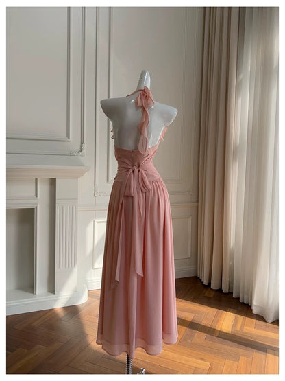 Elegante A-Linie Erröten Rosa Ärmelloses Chiffon Lange Abendkleider Partykleider Abendkleider Abendkleid W890