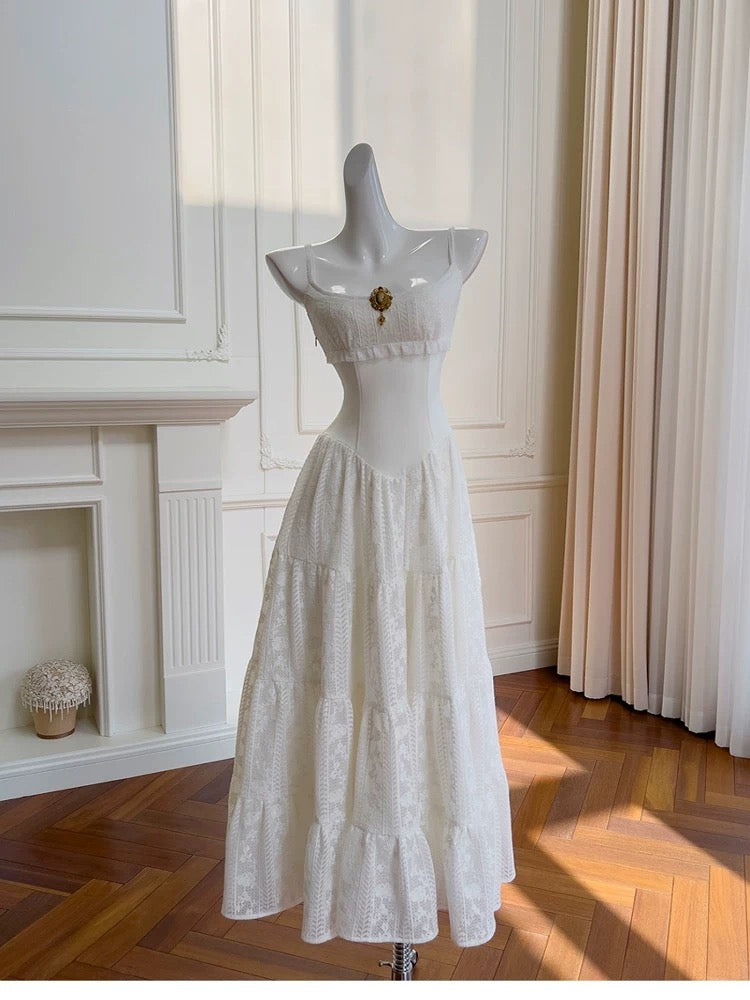 Elegante Meerjungfrau Spaghettiträger Ärmellose Spitze Weiß Lange Abendkleider Partykleider Abendkleider Abendkleid W894