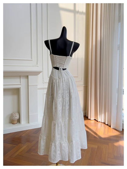 Elegante Meerjungfrau Spaghettiträger Ärmellose Spitze Weiß Lange Abendkleider Partykleider Abendkleider Abendkleid W894