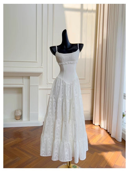 Elegante Meerjungfrau Spaghettiträger Ärmellose Spitze Weiß Lange Abendkleider Partykleider Abendkleider Abendkleid W894