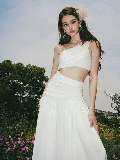 Elegante A-Linie Eine Schulter Ärmelloses Weißes Langes Abendkleid Partykleider Abendkleider Abendkleid W897