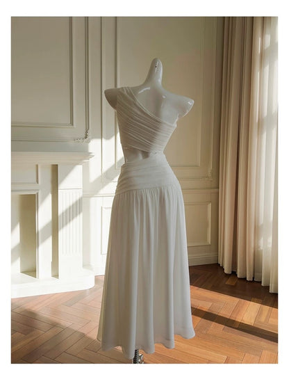 Elegante A-Linie Eine Schulter Ärmelloses Weißes Langes Abendkleid Partykleider Abendkleider Abendkleid W897