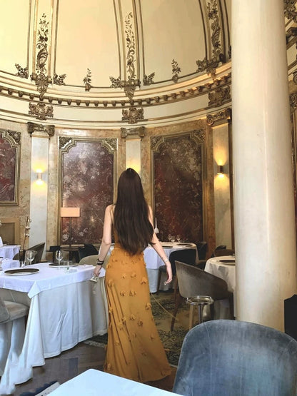 Elegante Meerjungfrau Spaghetti-Trägern Ärmellose Lange Abendkleider Party Kleider Abendkleider Gelb Abendkleid W904