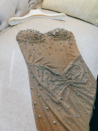 Elegante Meerjungfrau Schatz Champagner Ärmellose Lange Abend Party Kleider Abend Formale Kleider Prom Kleid W905