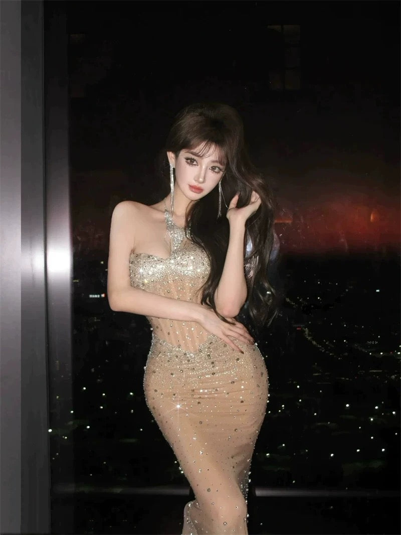 Elegante Meerjungfrau Schatz Champagner Ärmellose Lange Abend Party Kleider Abend Formale Kleider Prom Kleid W905