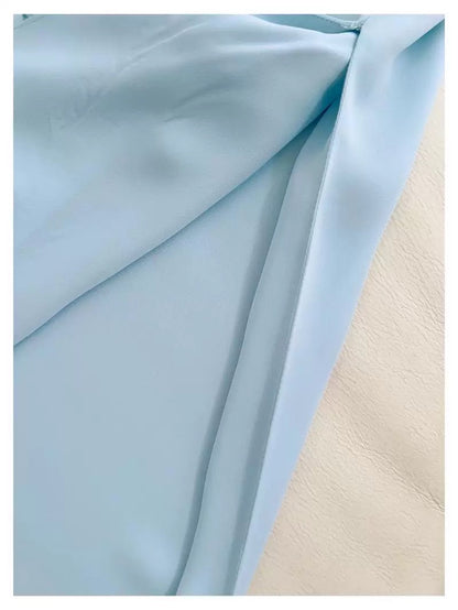 Elegante Mantel Spaghetti-Trägern Blau Chiffon Ärmellose Lange Abend Party Kleider Abend Formale Kleider Prom Kleid W912