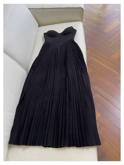 Elegante A-Linie Spaghettiträger Schwarz Chiffon Ärmellos Lange Abendkleider Partykleider Abendkleider Ballkleid W926