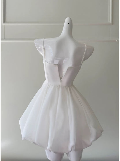 Trendy Ball Gown Spaghetti Straps White Sleeveless Formal Short 8th Grade Homecoming Dress Summer Middle School Hoco Dresses Cocktail Dress Birthday Outfits W937
