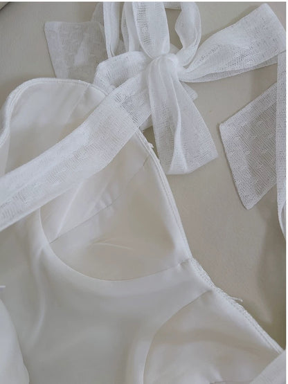 Elegante A-Linie Träger Weißer Spitze Ärmellos Lange Abendkleider Partykleider Abendkleider Abendkleid W943
