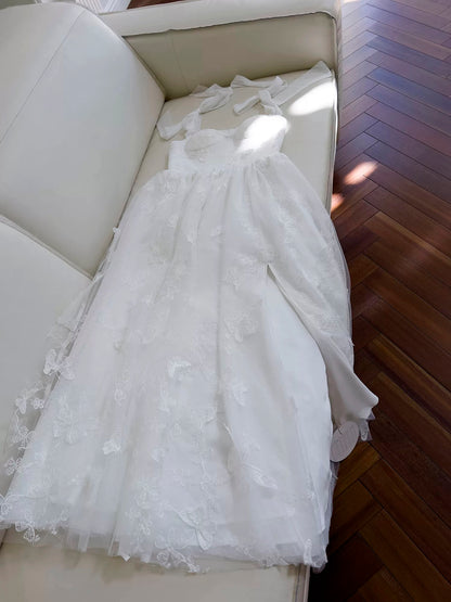 Elegante A-Linie Träger Weißer Spitze Ärmellos Lange Abendkleider Partykleider Abendkleider Abendkleid W943