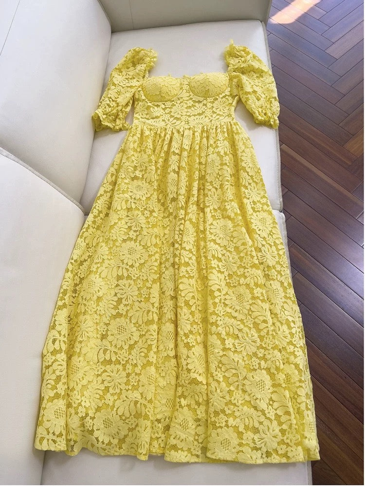 Elegante A-Linie Liebsten Spitze Gelb Ärmellos Lange Abendgesellschaft Kleider Abendkleider Abendkleid W957