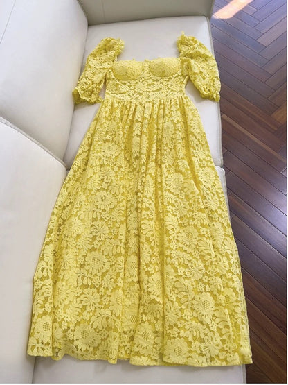 Elegante A-Linie Liebsten Spitze Gelb Ärmellos Lange Abendgesellschaft Kleider Abendkleider Abendkleid W957