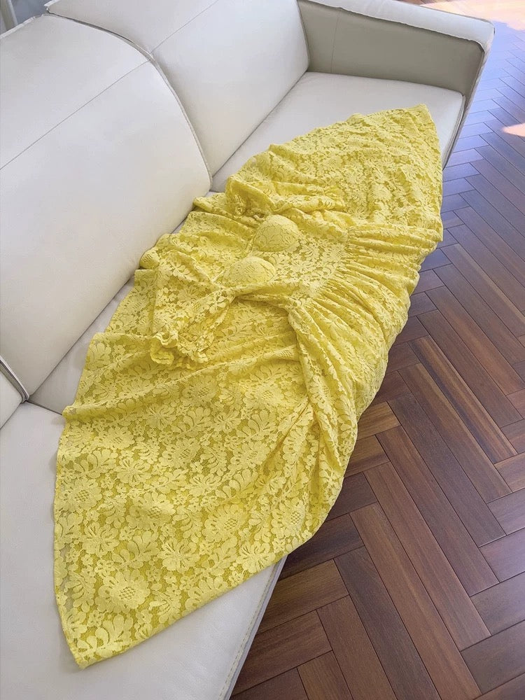 Elegante A-Linie Liebsten Spitze Gelb Ärmellos Lange Abendgesellschaft Kleider Abendkleider Abendkleid W957