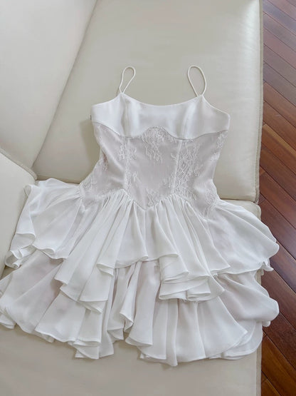 Trendy A line Spaghetti Straps White Lace Short 8th Grade Homecoming Dress Summer Middle School Hoco Dresses Cocktail Dress Birthday Outfits W965