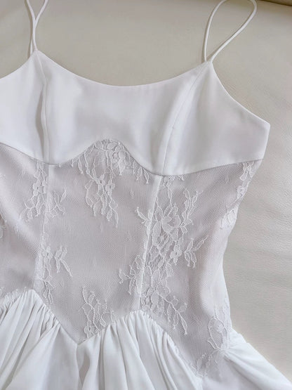 Trendy A line Spaghetti Straps White Lace Short 8th Grade Homecoming Dress Summer Middle School Hoco Dresses Cocktail Dress Birthday Outfits W965