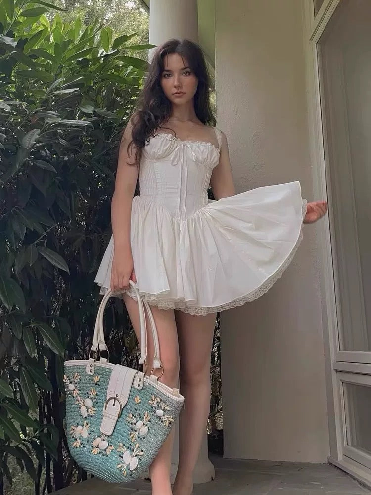 Cute A line Square White Short Lace Homecoming Dress Summer Middle School Formal Hoco Dresses Cocktail Dress Birthday Outfits W1002