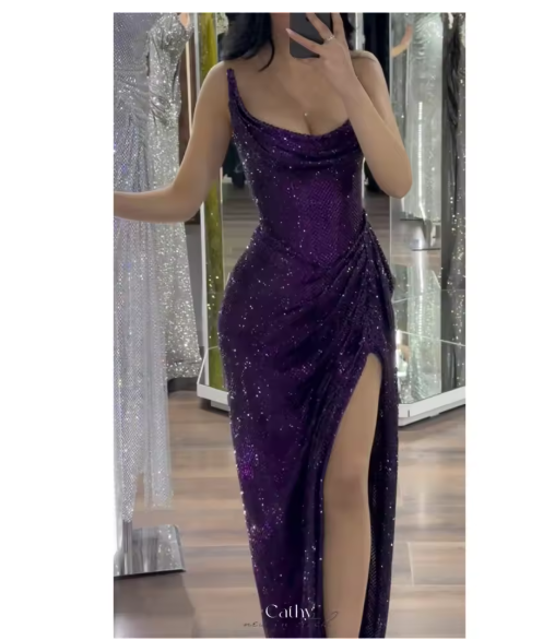 Classy Mermaid Strapless Purple Girls Sequin Grape Sequin Long Prom Dresses Party Dress Birthday Outfits Graduation Dresses W992